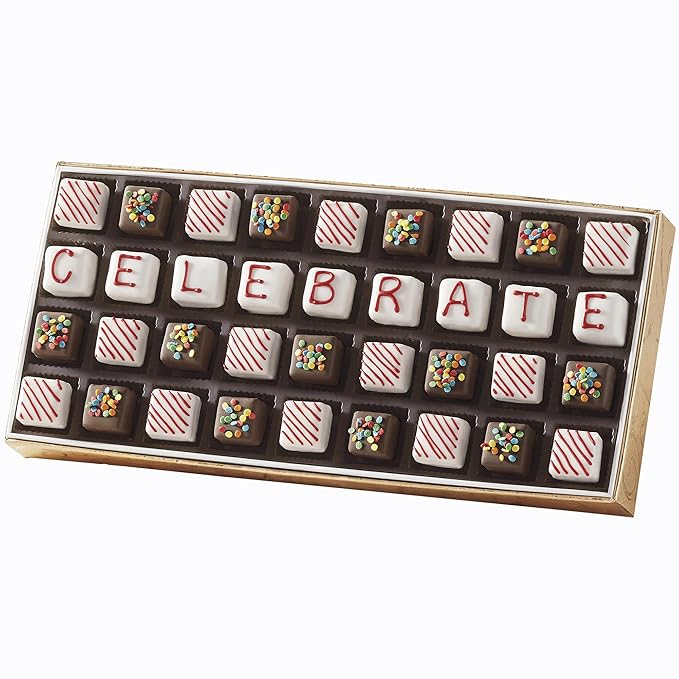 The Swiss Colony Celebrate Petits Fours Cake Assortment – 36 Hand-Decorated Mini Layer Cakes in Vanilla, Chocolate, and Strawberry – Gourmet Dessert Gift Box