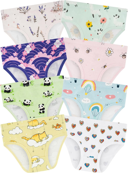Girls' Underwear,Soft Cotton Tagless Panties for Toddlers' & Little Kids Comfort,Breathable Briefs,8-Pack