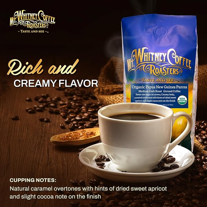 Mt. Whitney Organic Papua New Guinea, Medium Dark Roast, Low Acid Coffee (Ground 5Lb)