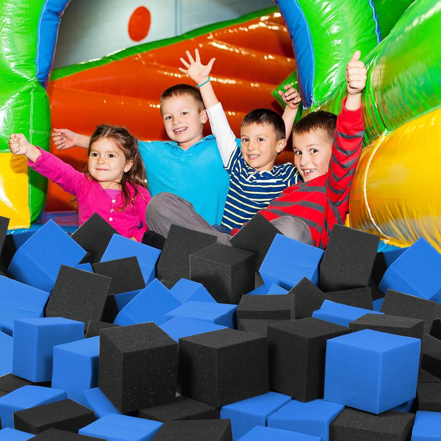 Foam Pit Cubes, 24 PCS 5 Inches Gymnastics Foam Blocks Trampoline Blocks, Multi-Sport Protective Padding for Gymnastics, Trampoline, Parkour, Skate Parks & BMX - Black & Dark Blue