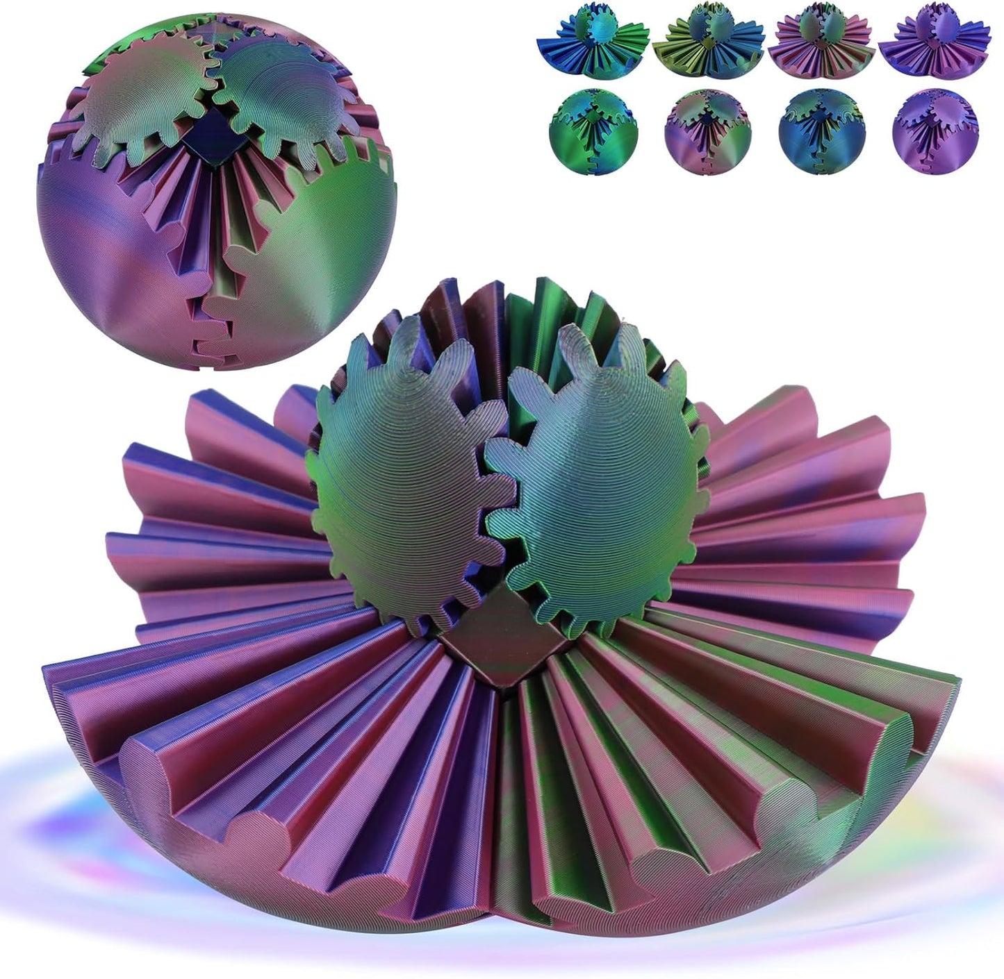 4-inch Larger 3D Printed Gear Ball - Marvellous Design Gear Sphere, Already Assembled 360° Rotatable Gearsphere, Steampunk Whirling Wonder Fidget for Stress and Anxiety Relief (Dazzle Color)