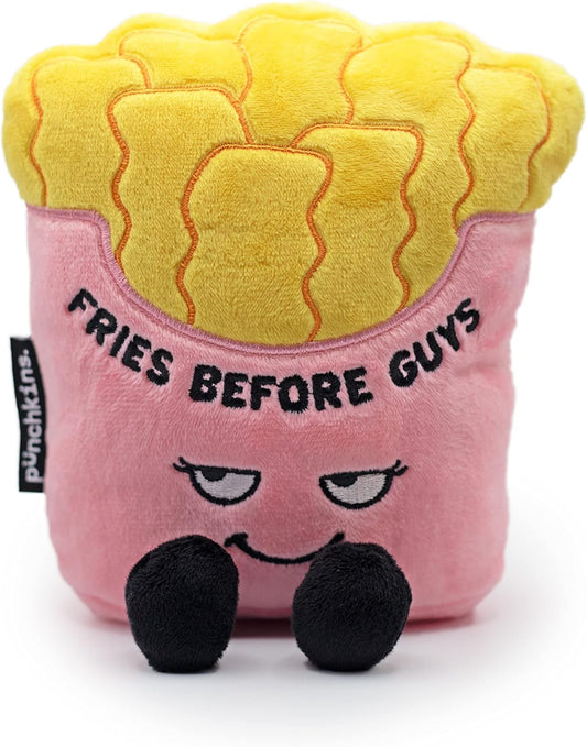 French Fries Foodie Plushie, Funny Pun Meme Gag Gift, White Elephant, Stocking Stuffer Present, Great for Emotional Support, Fun Desk Accessory, Weighted Base for Display