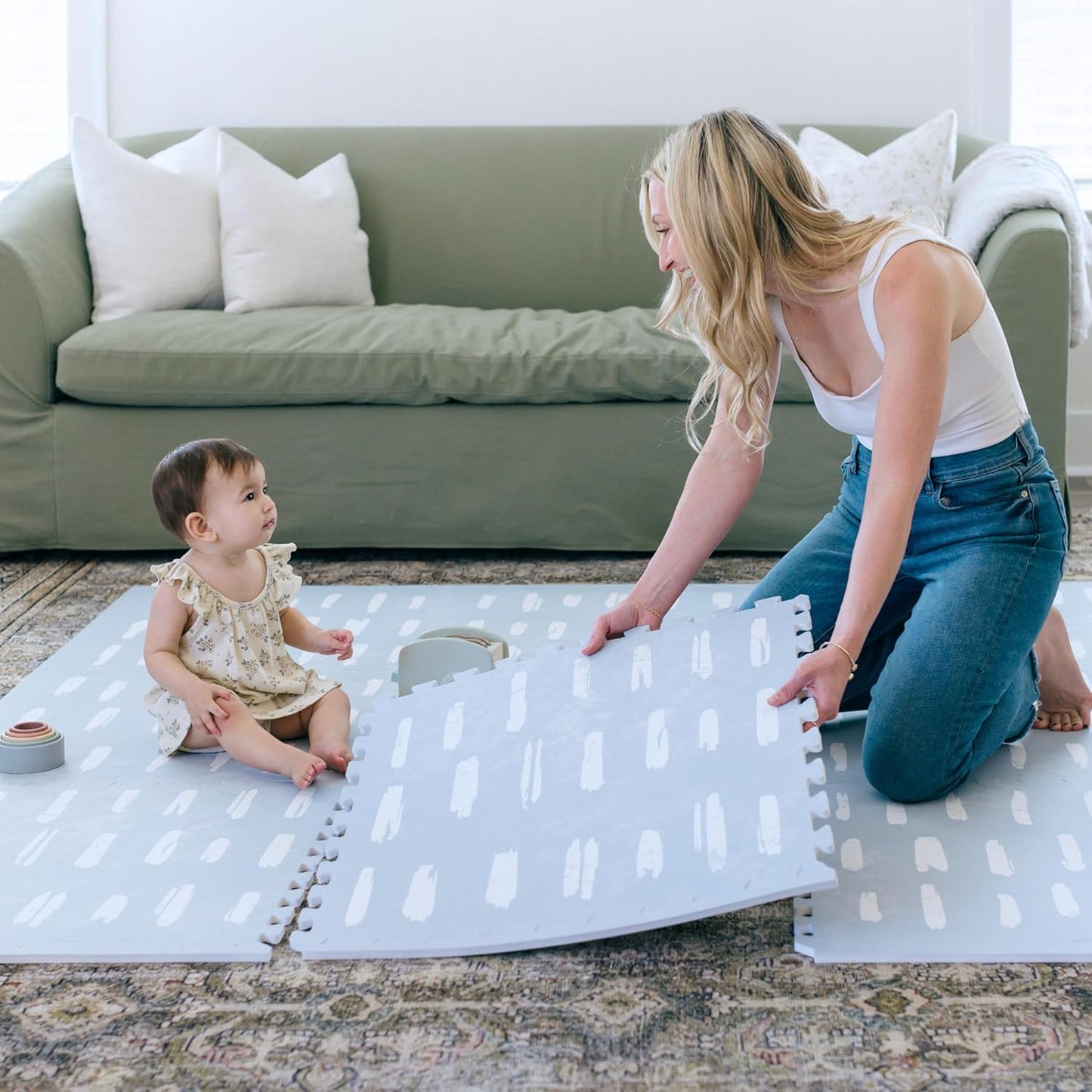 Baby Play Mats for Floor - Shoreline (6x6ft) - Premium EVA Foam Play Mat for Babies & Toddlers - Perfect for Tummy Time, Crawling, Playroom - Stylish & Comfortable Kids Play Mat