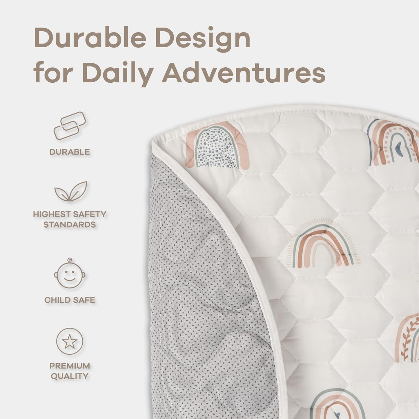 Comfy Cubs Square Kids Play Mat - 56 x 56 inches Soft Quilted Baby Floor Mat with Non-Slip Bottom - Plush Design for Toddlers' Playtime and Relaxation - Comfortable and Durable - Rainbow