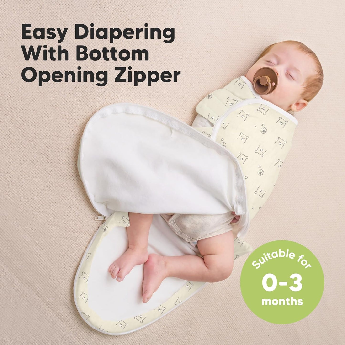 Baby Swaddle Sleep Sacks with Zipper - 3-Pack Swaddles for Newborns 0-3 Months, Infant, Baby Girls, Boys, Soft & Durable Newborn Sleep Sack, Easy Diaper Change Swaddling Blanket (Bumble Bear)