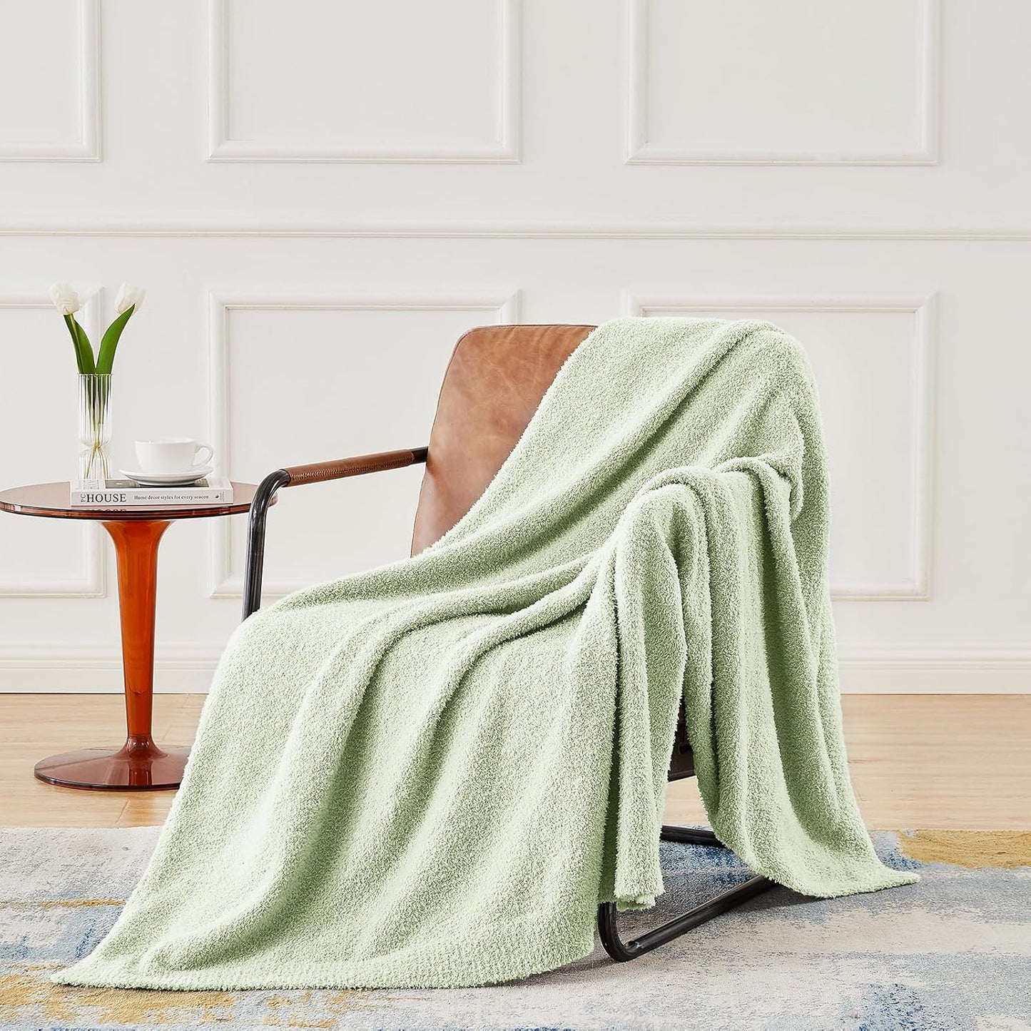 CYMULA Knit Throw Blanket for Mint Green - Super Soft Lightweight Plush Fuzzy Fluffy Cozy Blankets and Throws for Sofa Bed, 60 x 80 inches