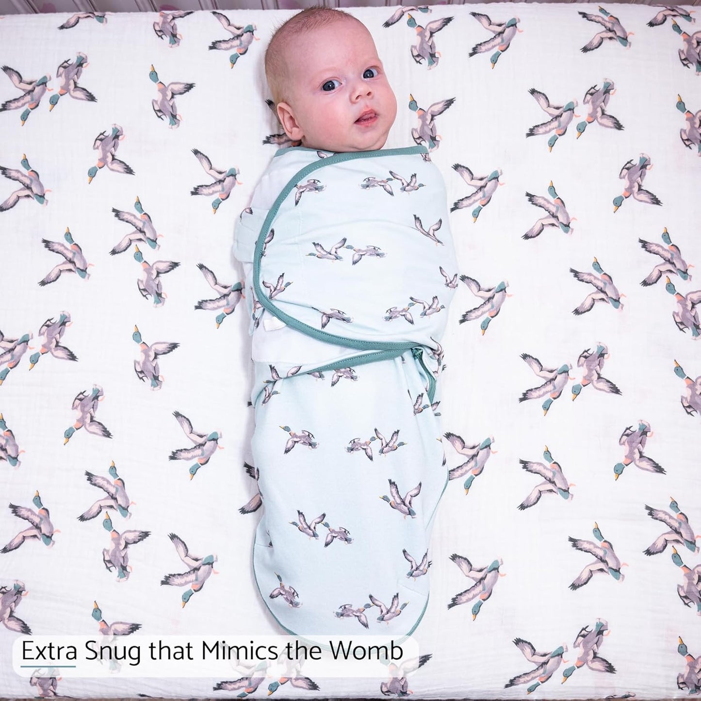 LollyBanks Baby Swaddles, 100% Organic Cotton Swaddle for Newborns Boys and Girls, 3-6 Months Swaddle Sacks with Easy Change Zipper, Newborn Swaddle Baby Registry (Mallard Duck Print)