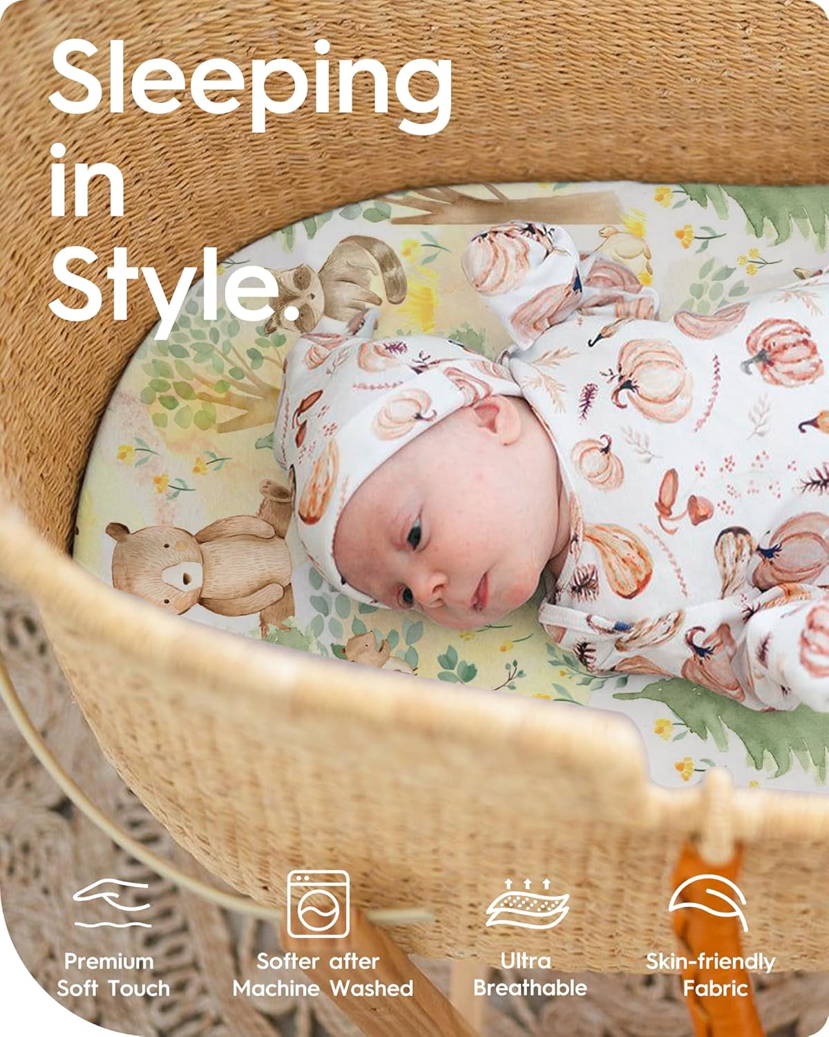 Bassinet Sheets for Baby Boy Girl, TotBasic Buttery Soft Universal Bassinet Fitted Sheet, Compatible with Halo, Mika Micky, Baby Delight, Dream On Me, Maxi COSI and More Bassinet Mattress(Forest)