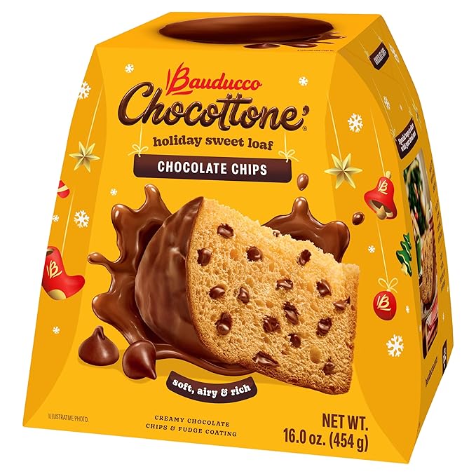 Bauducco Chocottone Chocolate Chips - Moist & Fresh Cake, Traditional Italian Recipe with Fudge Topping, Filled with Chocolate Chips, 16.0 oz (Pack of 1)