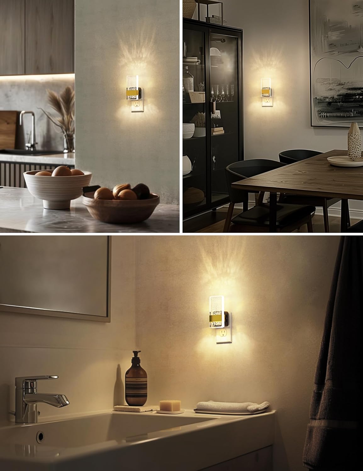 L LOHAS LED Night Light, Bathroom Night Lights Plug Into Wall with Dusk-to-Dawn Sensor, 0-100LM Dimmable Nightlight, Wall Sconce-Style Design Nightlights for Hallway,Stairway,Gift, 1 Pack