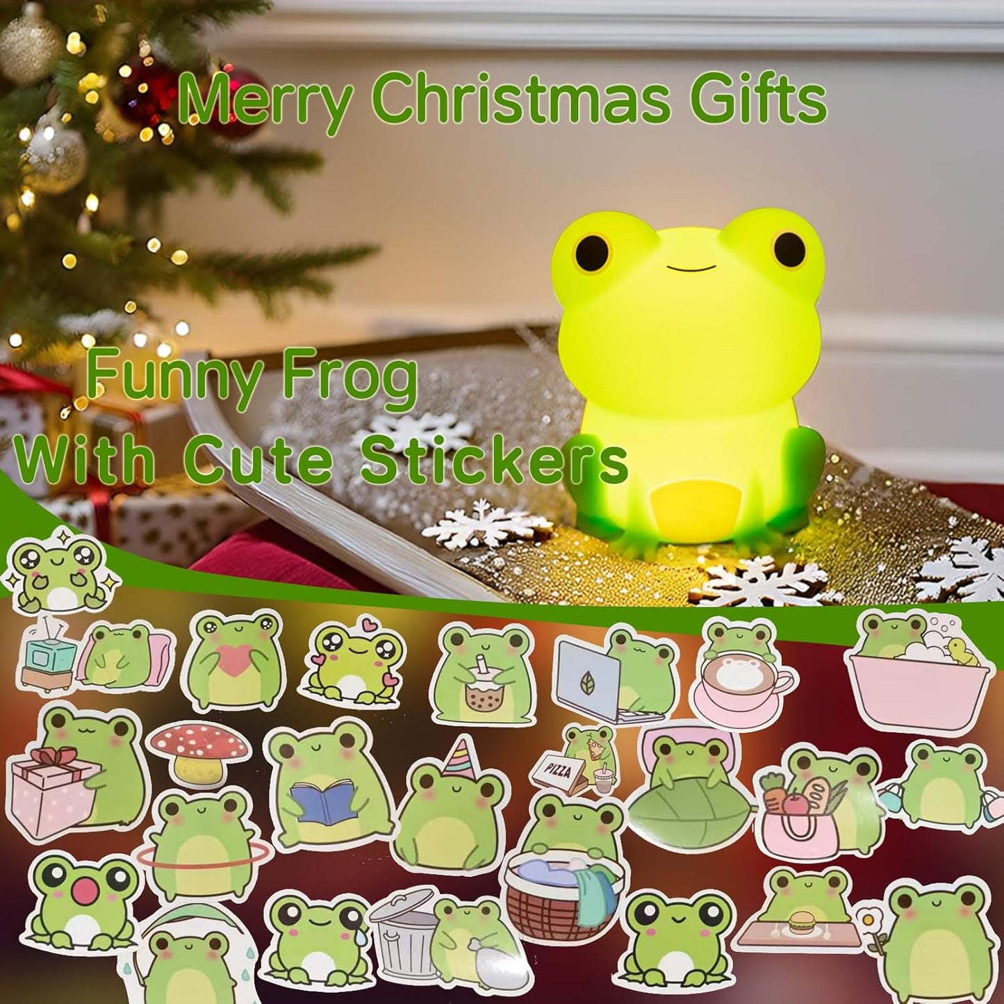 Night Light for Kids, Frog Lamp with Cute Frog Stickers, Night Lamp Bedroom Nightlight for Baby Girl Boy Teem, Silicone Animal Night Lamp Christmas Birthday Gifts, Room Decor (Frog Gifts)