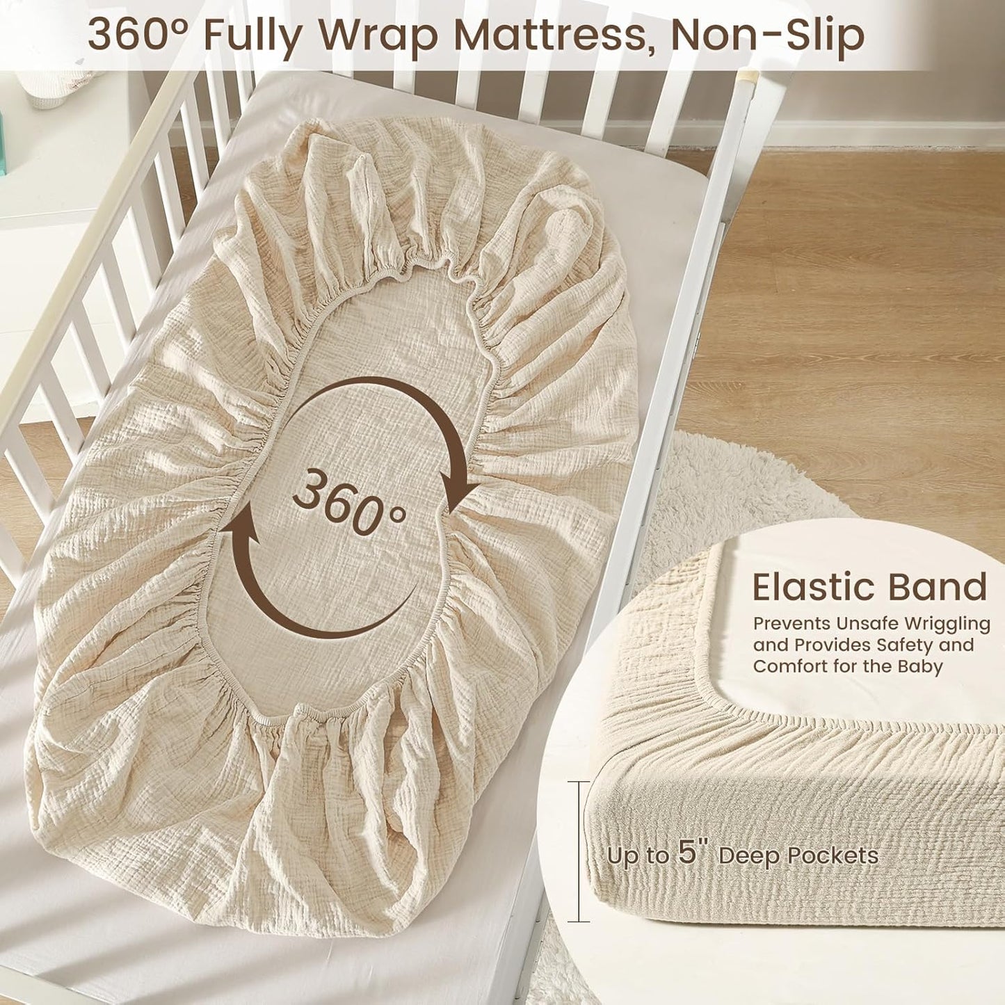 david's kids Muslin Mini Crib Sheets, 2 Pack Cotton Pack N Play Sheets for Boys Girls Neutral, Soft Breathable Baby Sheets Fit Pack N Play, Playard and Mini Crib Mattresses, Oat Milk & Sage Green