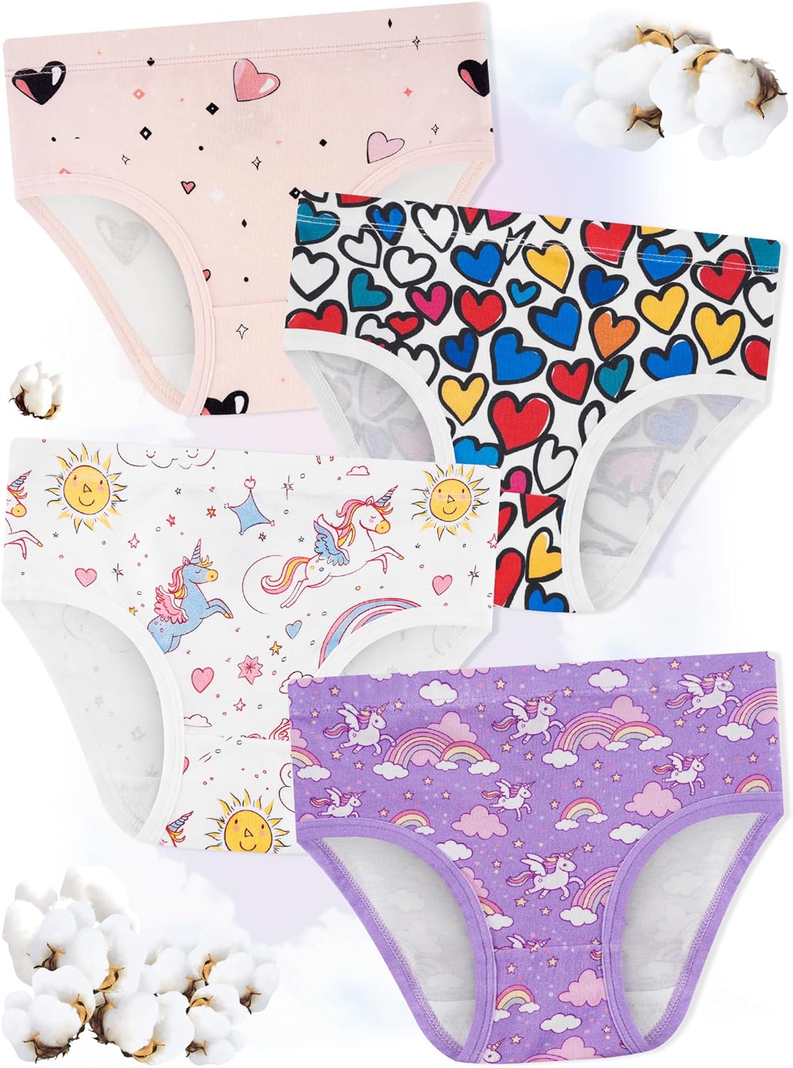 Girls' Underwear,Soft Cotton Tagless Panties for Toddlers' & Little Kids Comfort,Breathable Briefs,8-Pack