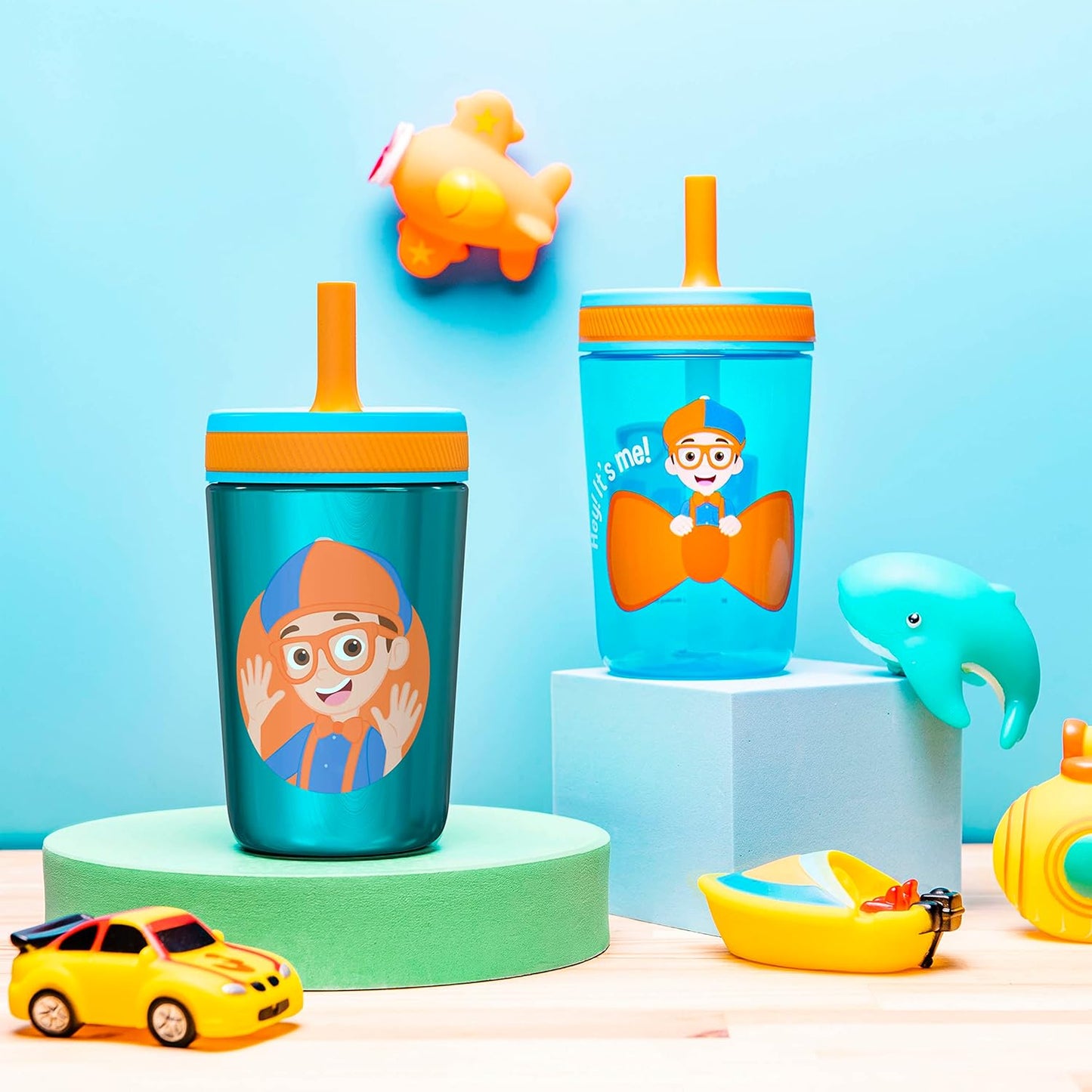 Zak Designs Blippi Kelso Toddler Cups For Travel or At Home, 12oz Vacuum Insulated Stainless Steel Sippy Cup With Leak-Proof Design is Perfect For Kids