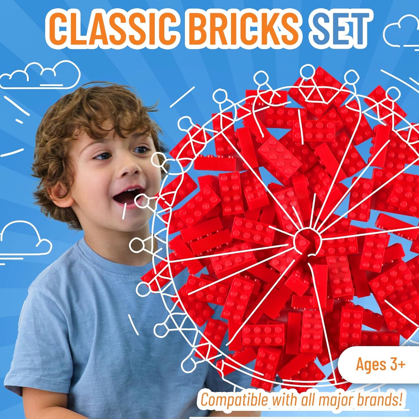 Strictly Briks Classic Bricks Starter Kit, Red, 96 Pieces, 2x4 Studs, Building Creative Play Set for Ages 3 and Up, 100% Compatible with All Major Brick Brands