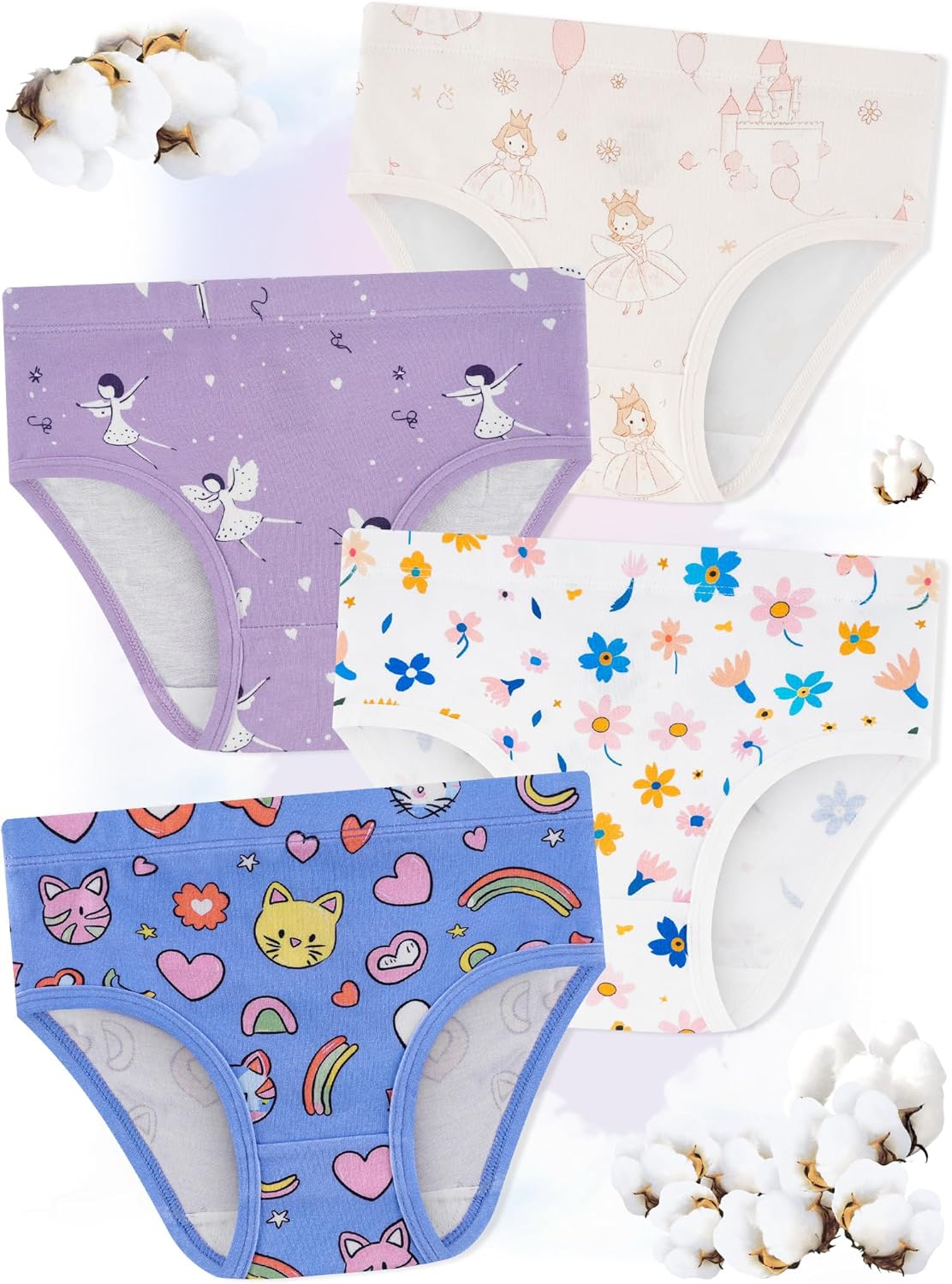 Girls' Underwear,Soft Cotton Tagless Panties for Toddlers' & Little Kids' Comfort,Breathable Briefs,8-Pack