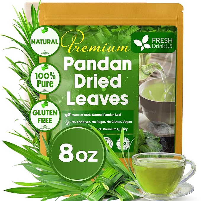 FreshDrinkUS, Premium 8oz Natural Pandan Leaves Dried, 100% Pure Dried Pandan Leaves, Pandan Leaf Tea, No Additives, No Caffeine, Vegan (8 oz Dried Leaves)