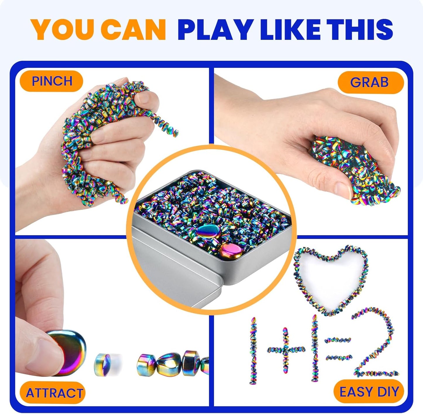 Magnetic Balls Over 1000 PCS Mini Rainbow Magnetic Putty, with 2 Big Smooth Magnetic Beads, Fidget Toys for Adult, Weak Ferrite Putty Desk Toys for Office (Colorful)