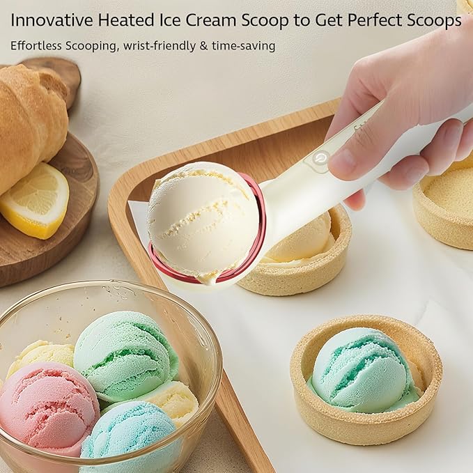 Heated Ice Cream Scoop with ON/OFF Switch(Latest Gen 3.0): Rechargeable Electric Icecream Scooper with Holder,2025 Kitchen Gadgets for Hard Ice Cream, Waterproof IP67,Max to 158℉