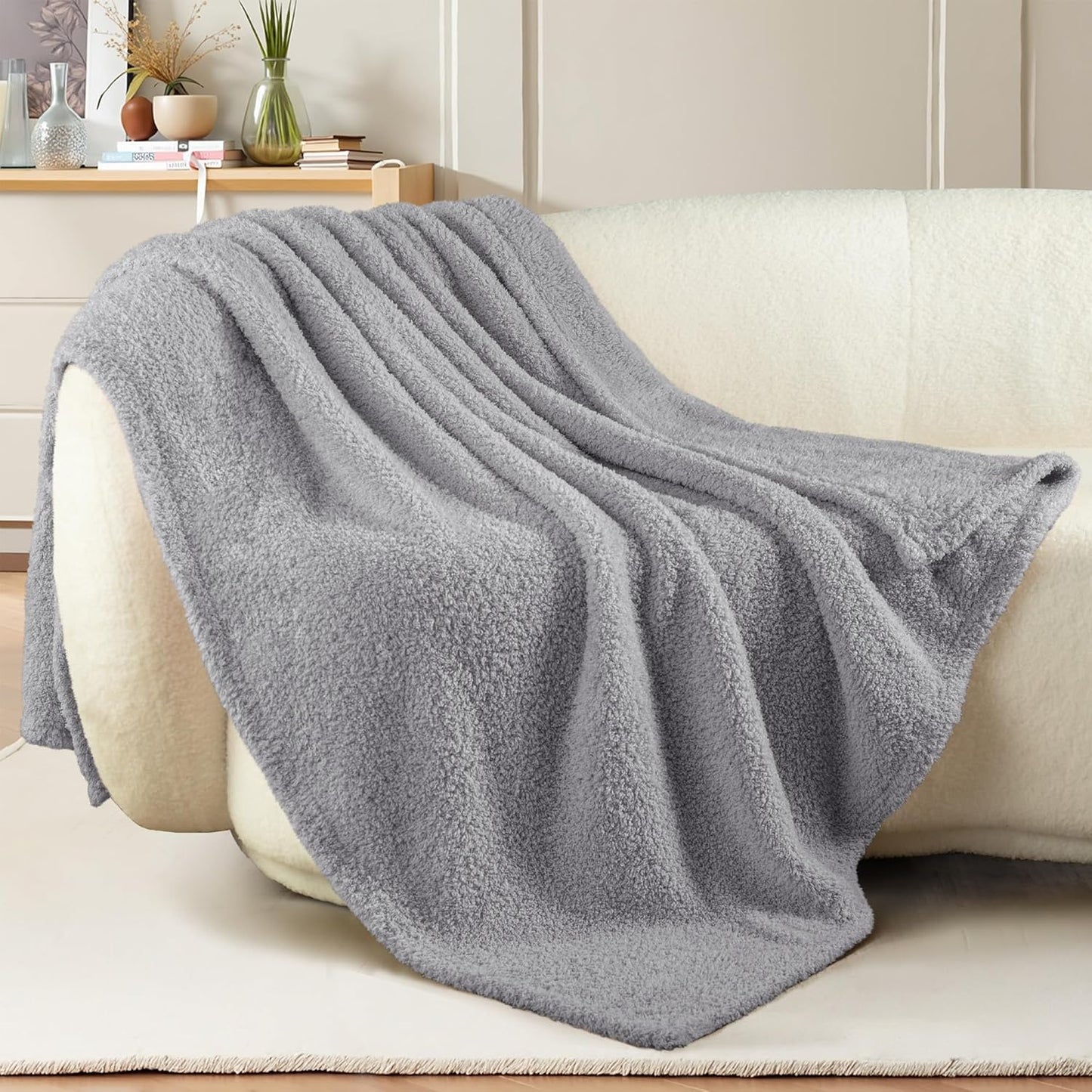 Exclusivo Mezcla Fleece Throw Blanket for Couch Sofa, Soft Warm and Fluffy Blankets for Women Men Girls Kids, Suitable for All Seasons, Light Grey, 50x60 Inches