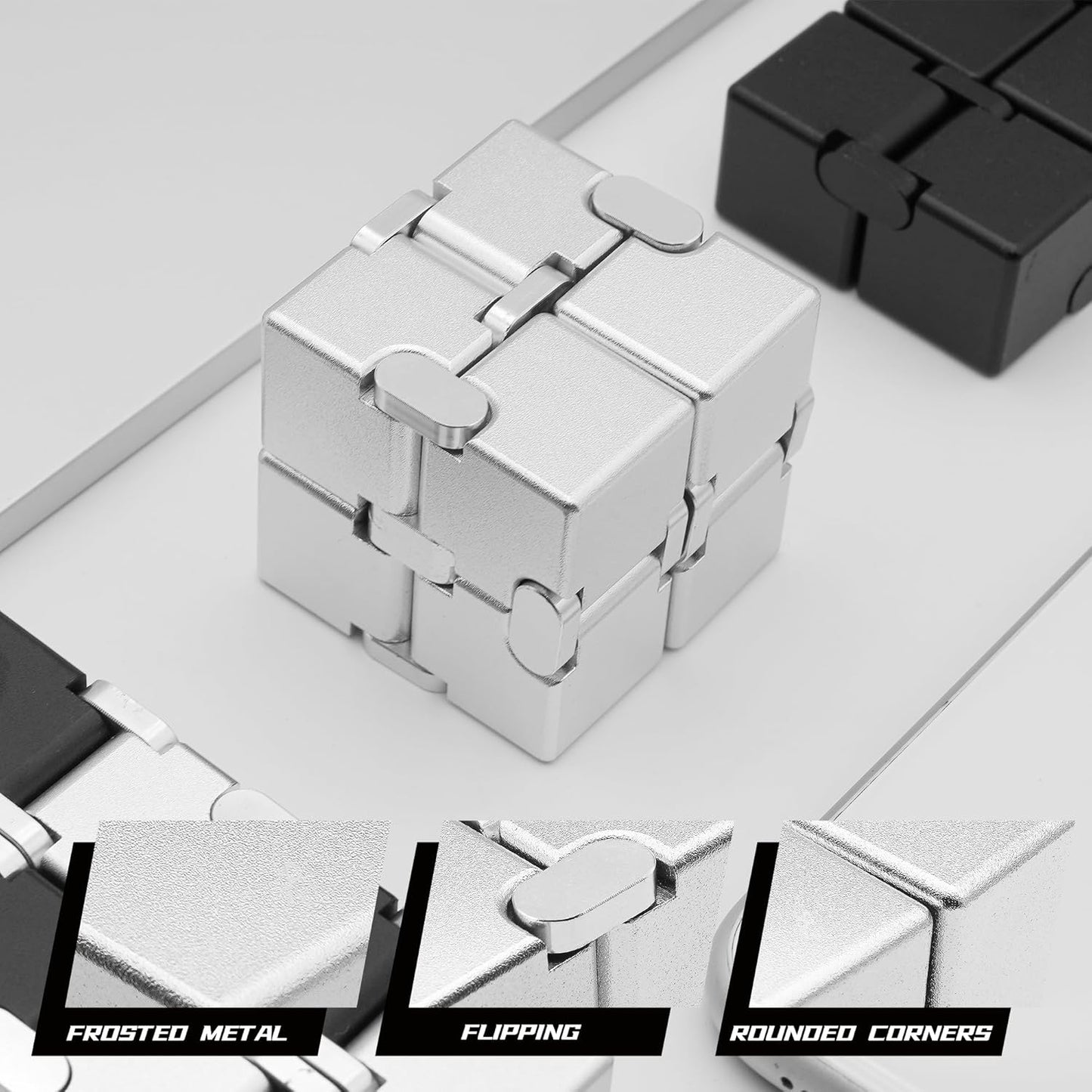 Fidget Infinity Cubes Metal, Desk Fidgets for Kids Adults, Hand Toys for Anxiety, ADHD, EDC, Stress Relief Sensory Toys for Teens (Silver)