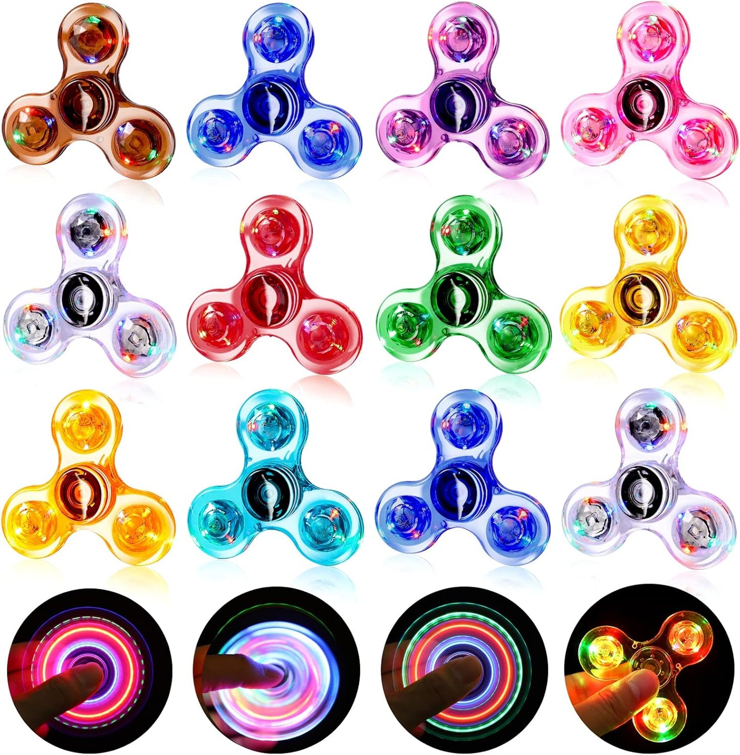 Gigilli 12 Packs Fidget Spinners for Kids Adults, Light up Party Favors Goodie Bags Stuffers for Kids 8-12, Stress Relief Fidget Toys Bulk Glow in the Dark Party Supplies, Fidgets for Classroom Prizes