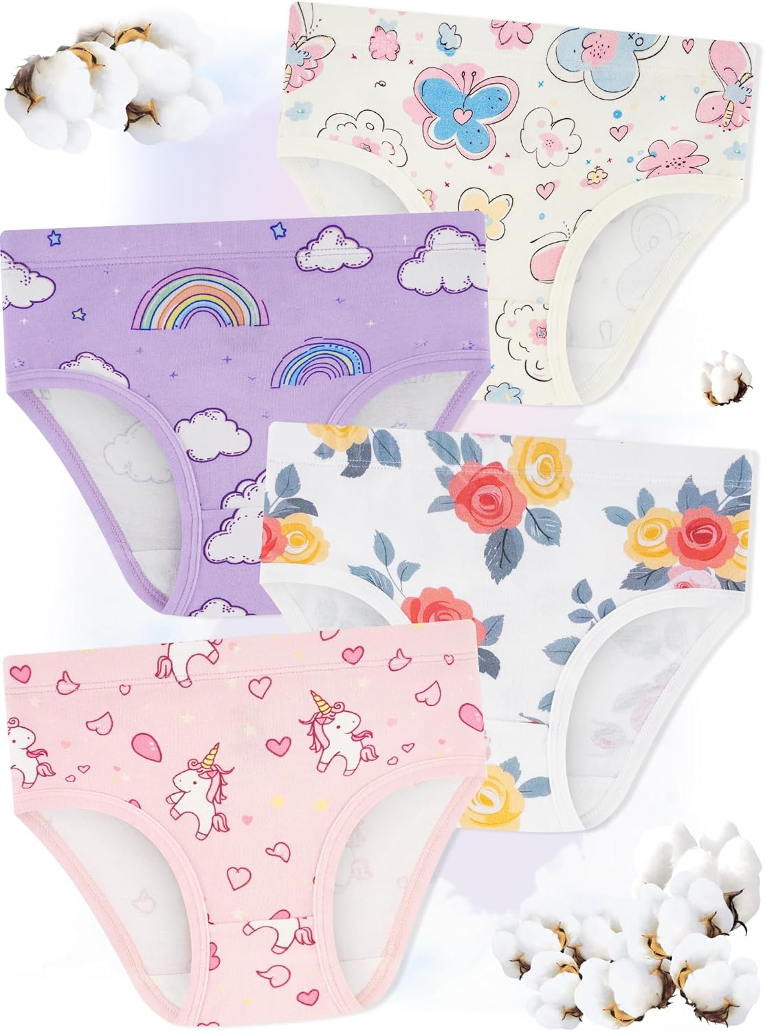 Girls' Underwear,Soft Cotton Tagless Panties for Toddlers' & Little Kids Comfort,Breathable Briefs,8-Pack