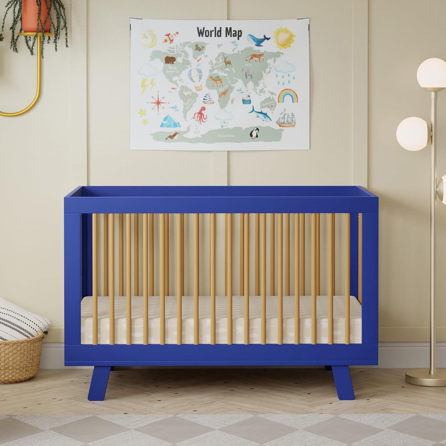 Babyletto Hudson 3-in-1 Convertible Baby Crib with Toddler Bed & Daybed Conversion - Strong, Durable & Easy to Assemble - GREENGUARD Gold Certified w/ 4 Adjustable Mattress Heights - Cobalt and Honey