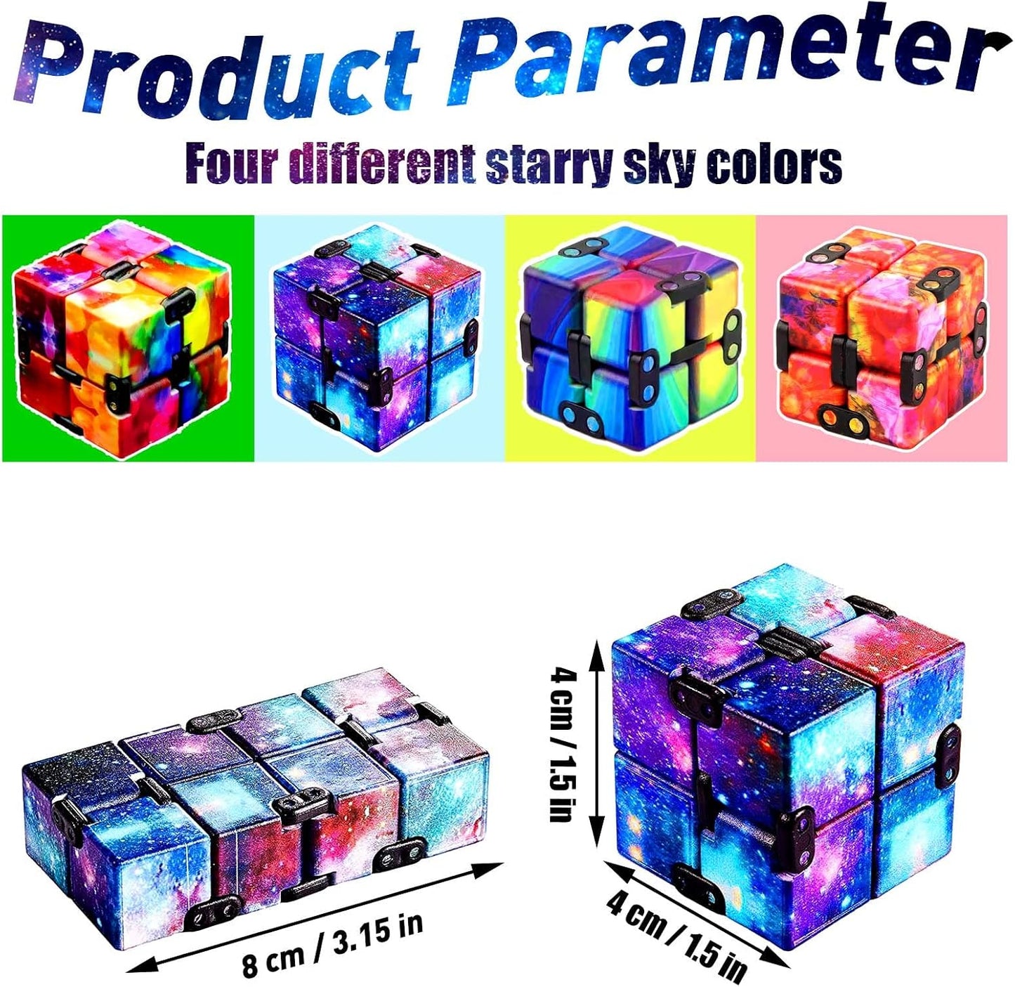 4 Pack Infinity Cube Fidget Toy, Fidgeting Game for Adults, Cool Mini Gadget Best for Stress and Anxiety Relief and Kill Time for ADD/ADHD/OCD B