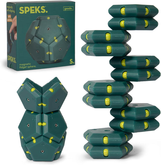 Speks Geode Matte Pentagons Magnetic Fidget Toy for Adults | Quiet Sensory Toy for Stress Relief & Anxiety, Office Desk Toy & Top Gadget Gift Idea | Monstera, 12-Piece Set