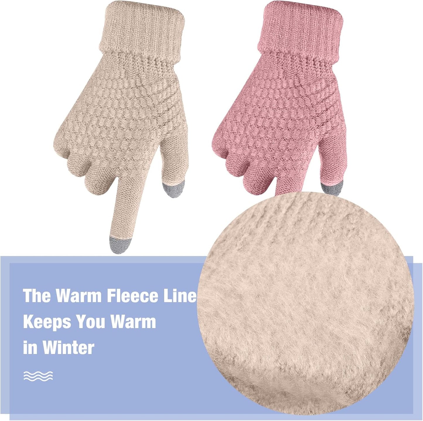 Geyoga 2 Pairs Women's Winter Touch Screen Gloves Soft Warm Fleece Lined Knit Elastic Cuff Winter Texting Gloves