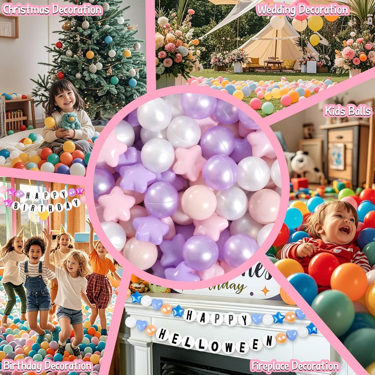 GOGOSO Balls for Ball Pit - Plastic Ball for Toddlers 1-3, Baby Kids Ball Pool Decoration 50 100 200 300 500 1000 (A Purple+Pink+White+Clear, 1000 Balls)