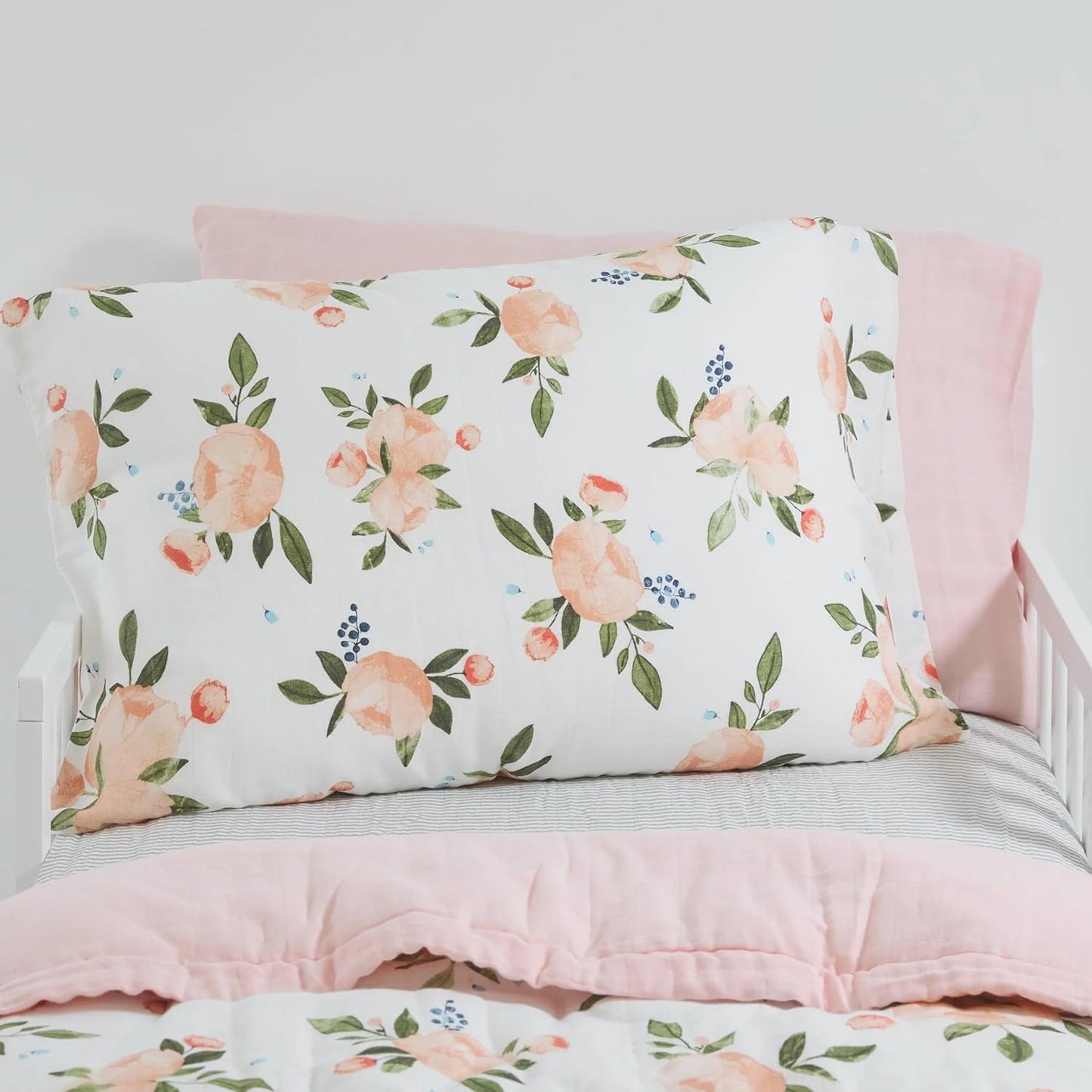 Little Unicorn Standard Pillowcase 2 Pack | Super Soft & Breathable Muslin Fabric | Snug Envelope Closure (Watercolor Roses Grande 2)