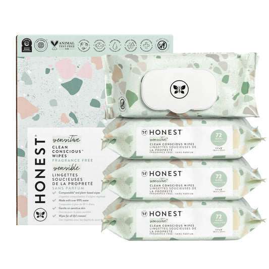 The Honest Company Clean Conscious Multi-Use Wipes | Hypoallergenic + Unscented for Sensitive Skin | Over 99% Water, Compostable, Plant Based, Baby Wipes | Geo Mood, 288 Count