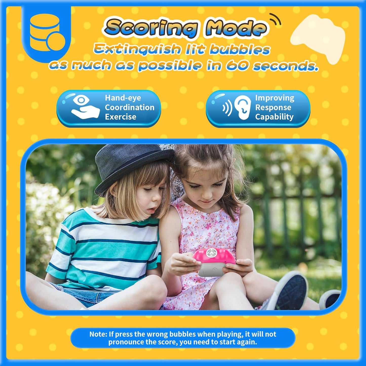 Fast Push Bubble Game, Light-up Pop Game Fidget Toys for Kids and Adults, Electronic Handheld Quick Push Bubble Game, Stress Relief Toys for 6 7 8 9+ Year Old Boys & Girls (Pink)