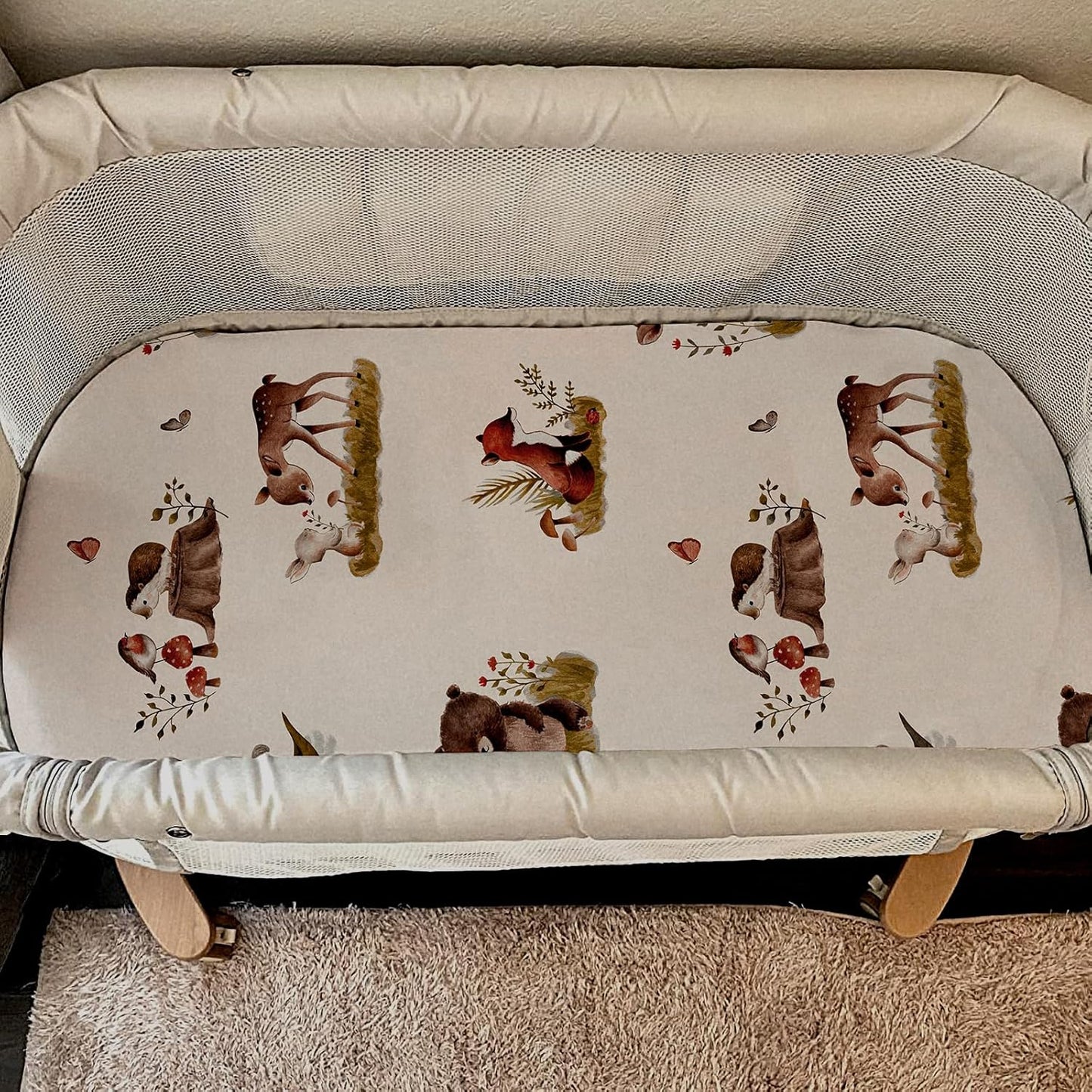 Gllquen Baby Bassinet Sheets 4 Pack, Breathable Cozy Fitted Mattress Sheet, Elastic Travel Crib Fashionable Floral Pattern, Standard Cradle Safe Sheets for Baby Boys Girls 32"x16" (Bear)