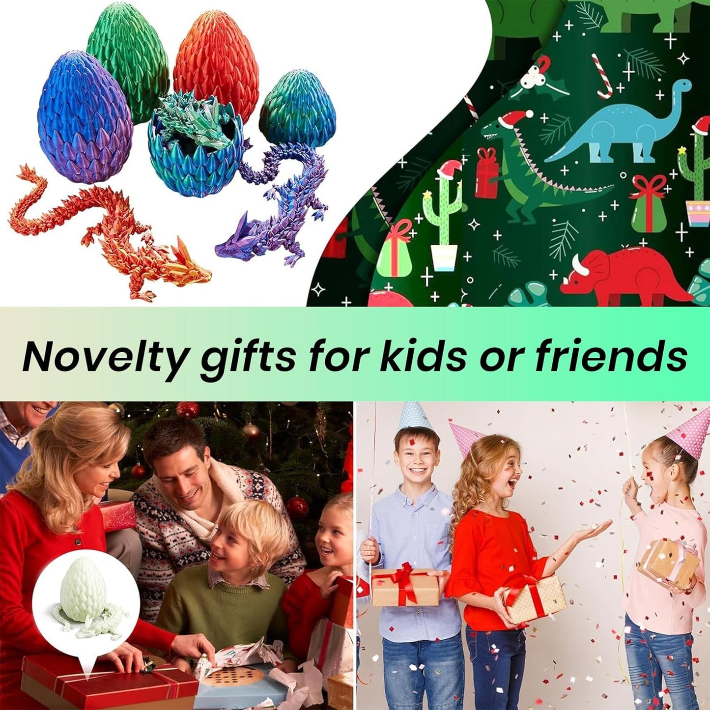 Dragon Egg,15 inchs Crystal Dragon,Articulated Dragon, Fidget Toys for Autism/ADHD,3D Printed Gift Toy, Executive Desk Toys,Home Office Decor (Luminous Green)