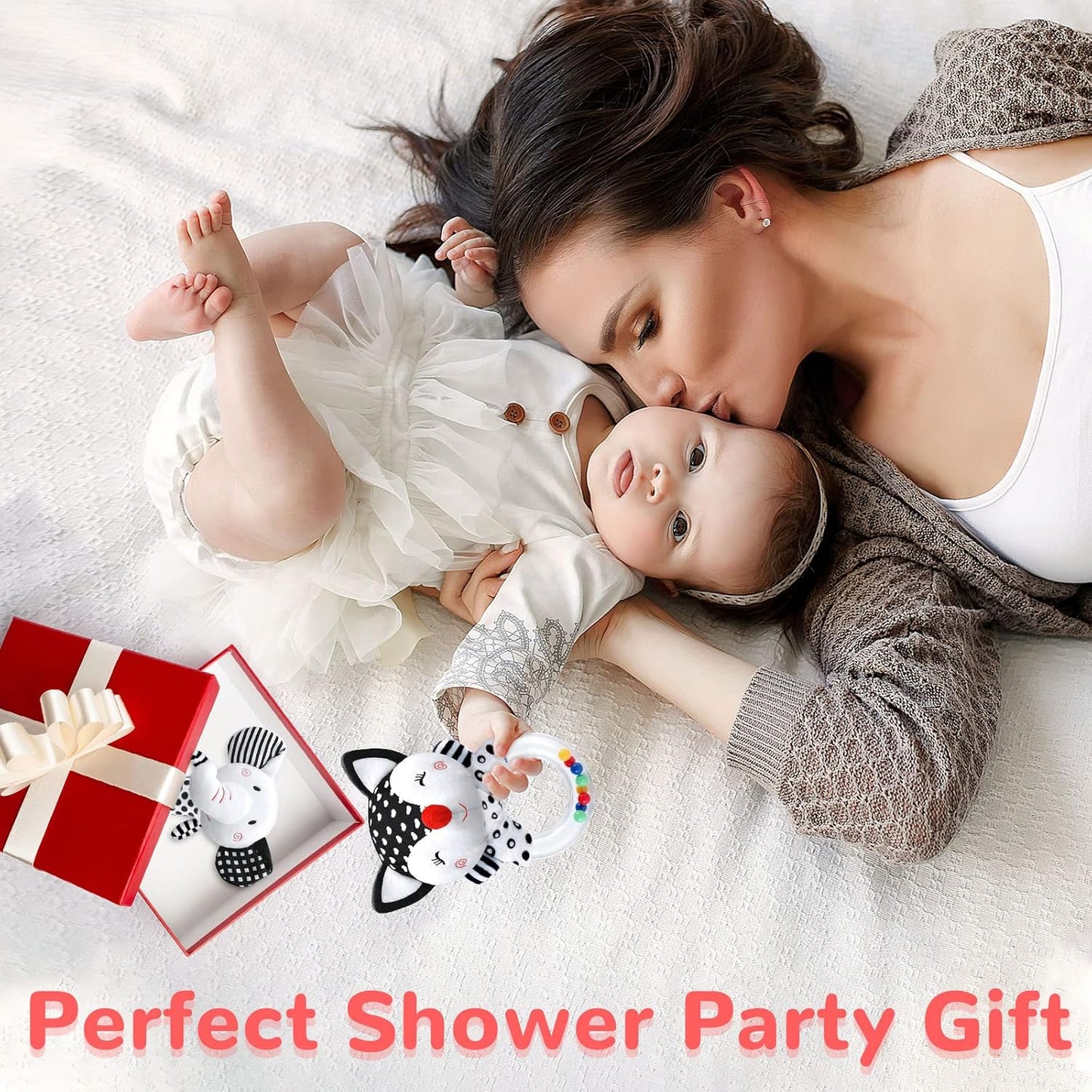 Baby Rattles 0-6 Months Baby Toys 0-6 Months, Newborn Toys 0 3 Months Brain Development, Infant Toys 0-6 Months Baby Sensory Toys Soft Rattles for Babies 0-6 Months Shower Party Gift