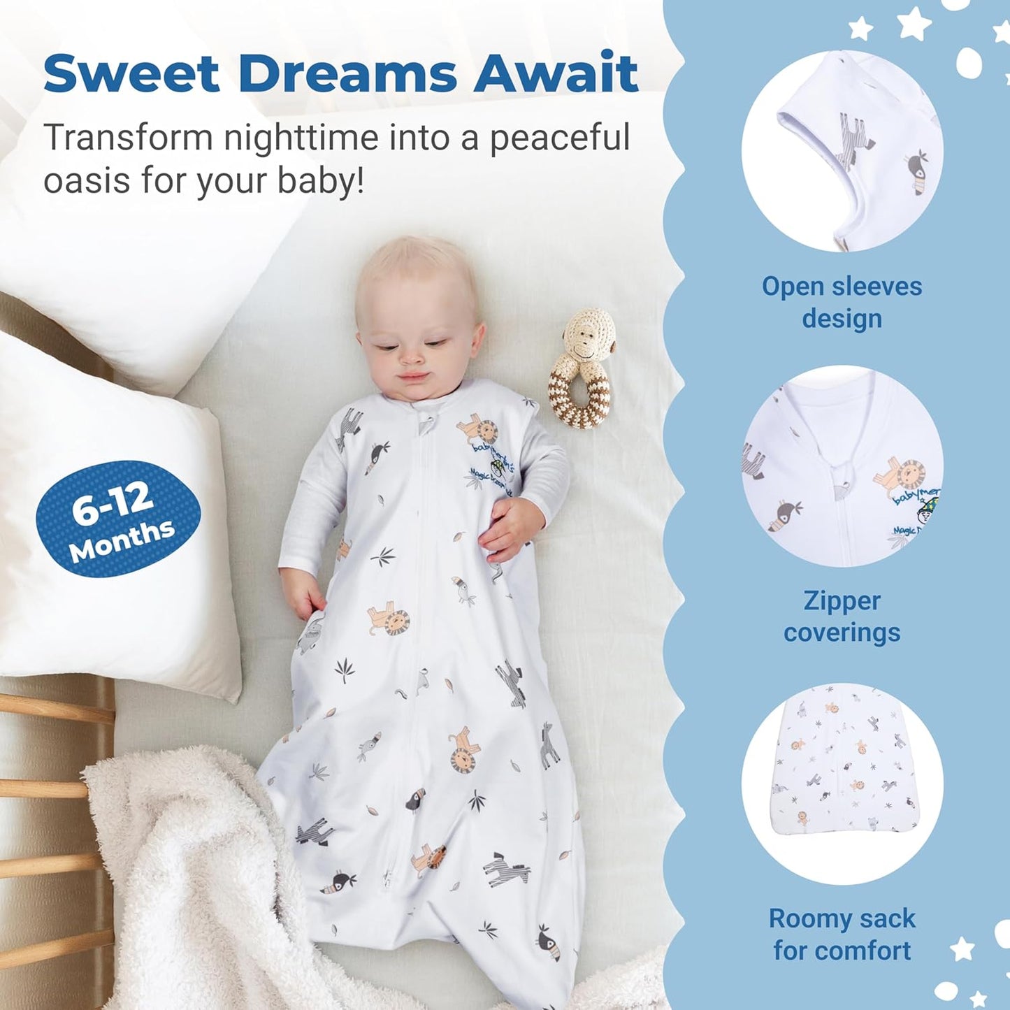 Magic Sleepsuit Baby Merlin's Cotton Baby Swaddle Transition Product - Soft and Cozy Design, Double Zipper for Easy Diaper Changes, Promotes Safe Sleep, 3-6 Months - Pink - Small 12-18lbs