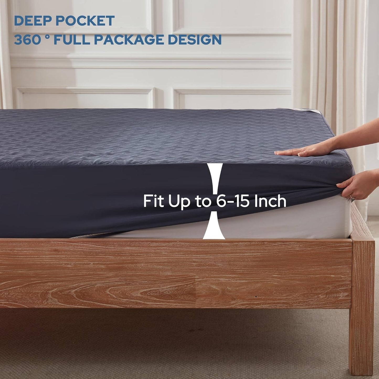 BEDLORE Waterproof Mattress Protector, Twin Size Noiseless Mattress Pad with Deep Pocket 6"-15" Depth, Soft Breathable Bed Mattress Cover Washable for Home, Bedroom, Hotel (Navy Blue)