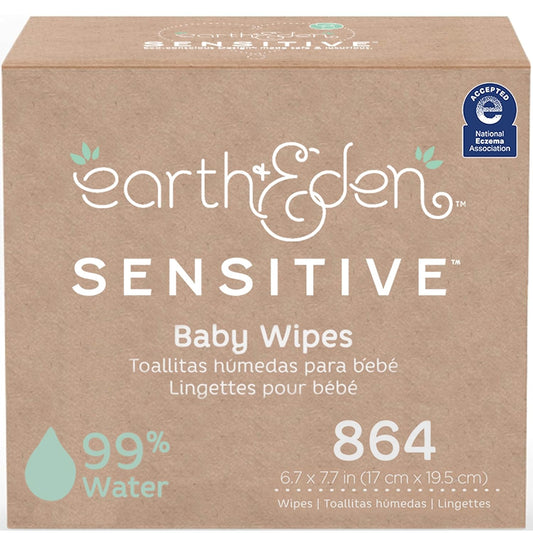 Earth & Eden Sensitive Baby Wipes | Unscented & Hypoallergenic | 12 Soft-Packs | 864 Total Wipes