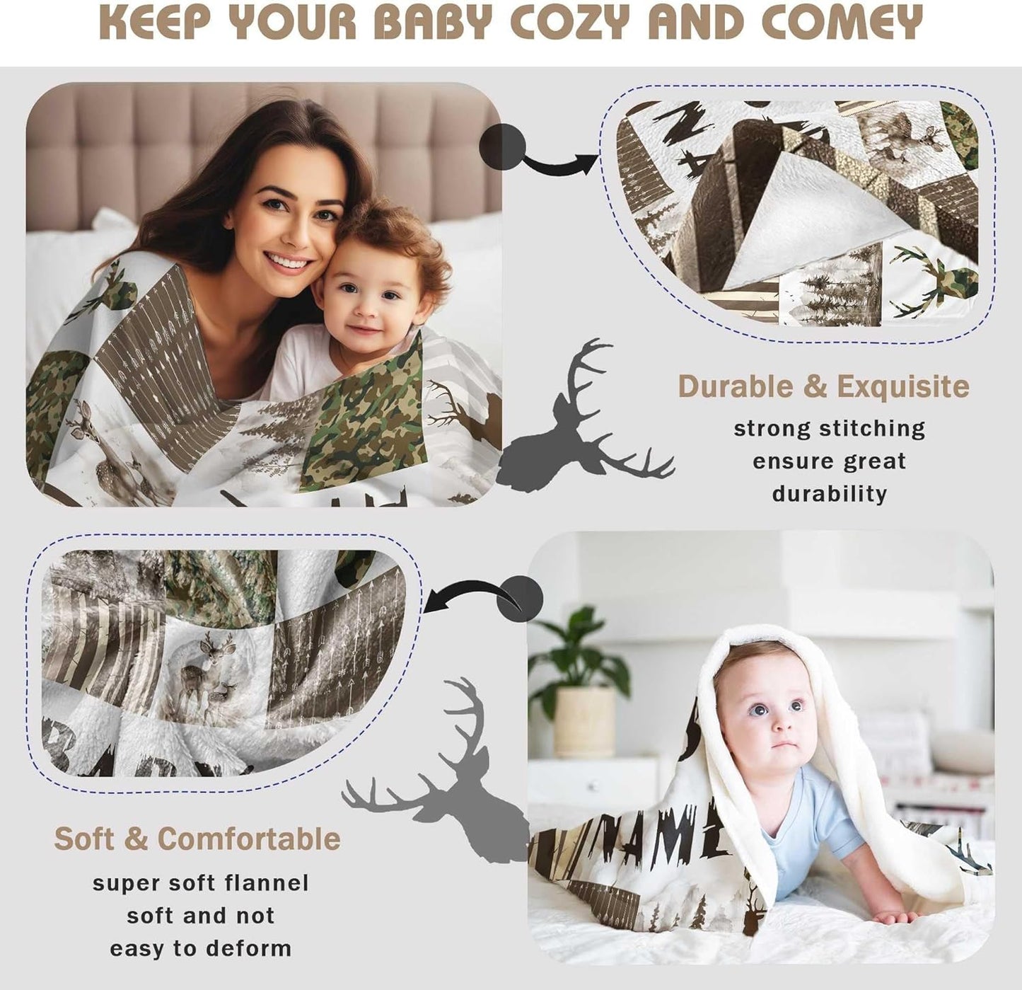 Custom Baby Shower Blanket with Name Personalized Baby Boy Gifts for Birthday Christmas Customized Name Blanket for Newborn New Baby