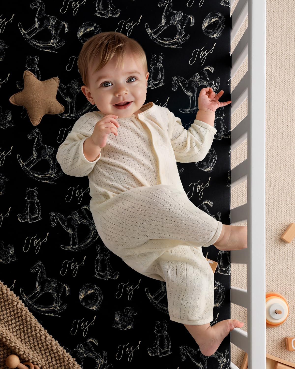 Yoofoss Baby Pack and Play Sheets 2 Pack for Boys and Girls - 38x26 Mini Crib Sheets Fitted Neutral Compatible with Graco Pack n Play Mattress,Ultra Soft Breathable Microfiber Rocking Horse