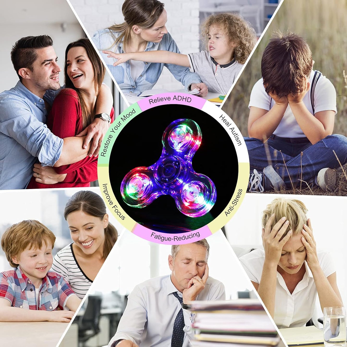 SCIONE LED Fidget Spinners, Light Up Sensory Fidget Toys for Kids, Glow in The Dark Toys for Kids 4-8-12, ADHD Anxiety Stress Relief Toys for Adults, Halloween Classroom Prizes Return Gifts for Kids