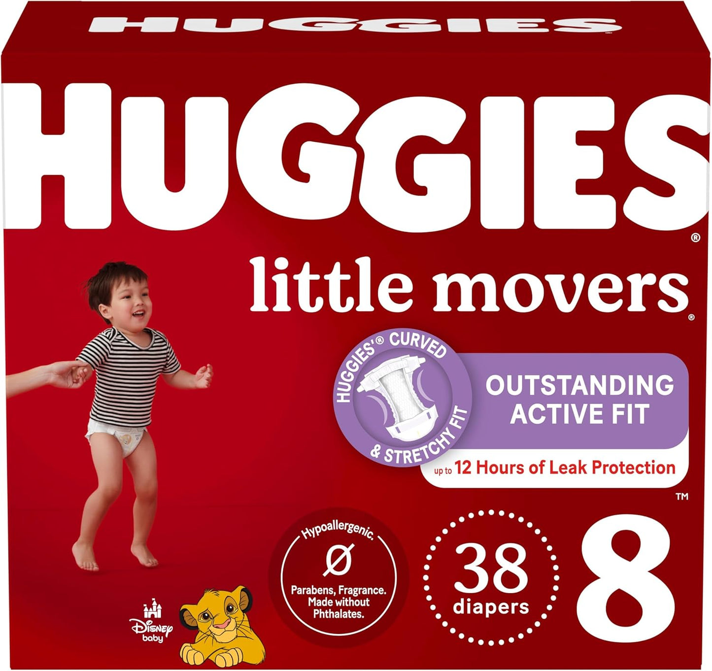 Huggies Size 8 Diapers, Little Movers Baby Diapers, Size 8 (46+ lbs), 38 Count