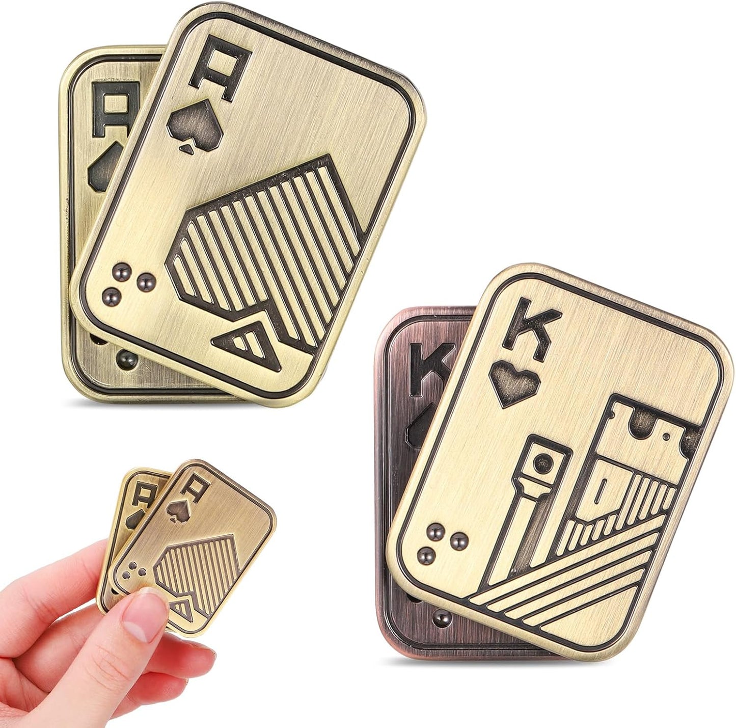 2Pcs Metal Fidget Slider, Metal Fidget Toy Fidget Slider for Adults Magnet Fidget Toy EDC Fidget Clicker Metal Poker Push Card Fidget Slider Stress Relief Toy,Bronze
