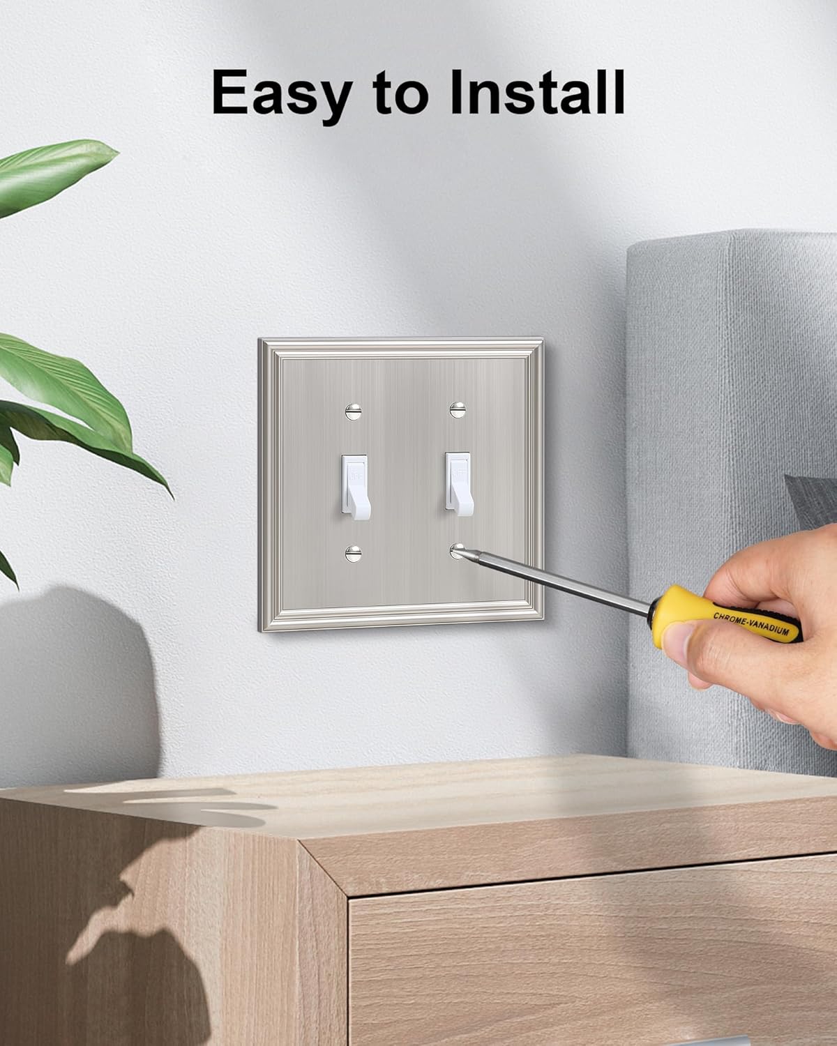 2-Pack Double Toggle Light Switch Cover Plate, Durable Solid Zinc Alloy Decorative Dual Switch Plate Covers, Brushed Nickel 2 Gang Wall Plate, Corrosion Resistant