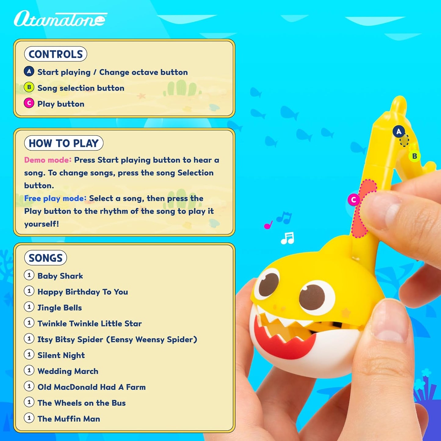 Otamatone Melody [Special Baby Shark Edition] Portable Mini Size Electronic Keychain Musical Toy from Japan – by Maywa Denki [English Instructions] – Baby Shark