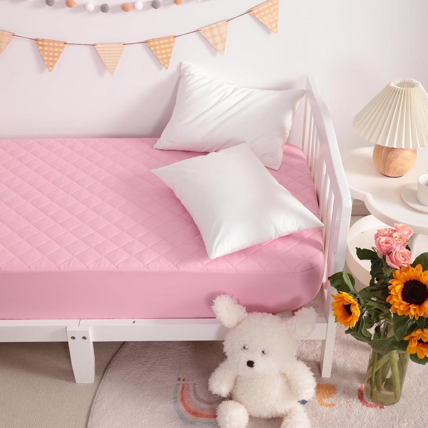 NTBAY 2 Pack Waterproof Crib Mattress Protector, Quilted 28"x52" Toddler Fitted Sheet - Machine Washable - Soft and Breathable Mattress Pad Cover for Crib, Nursery, Daycare, Cot, Pink