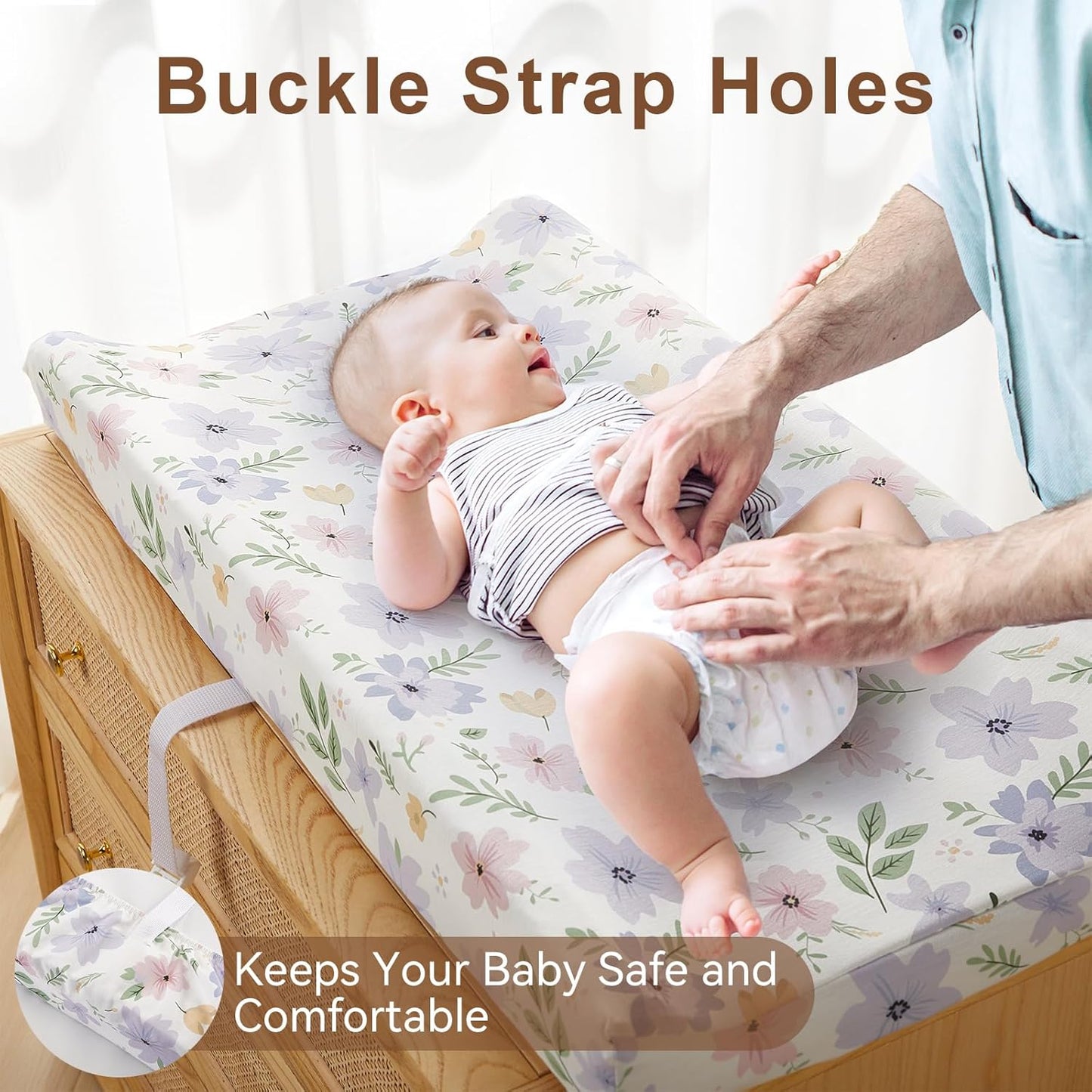 TILLYOU Changing Pad Cover Set in Soft Jersey Material - Fits 32"/34''x16 Contoured Pad for Babies, Brilliant Little Flowers and Purple